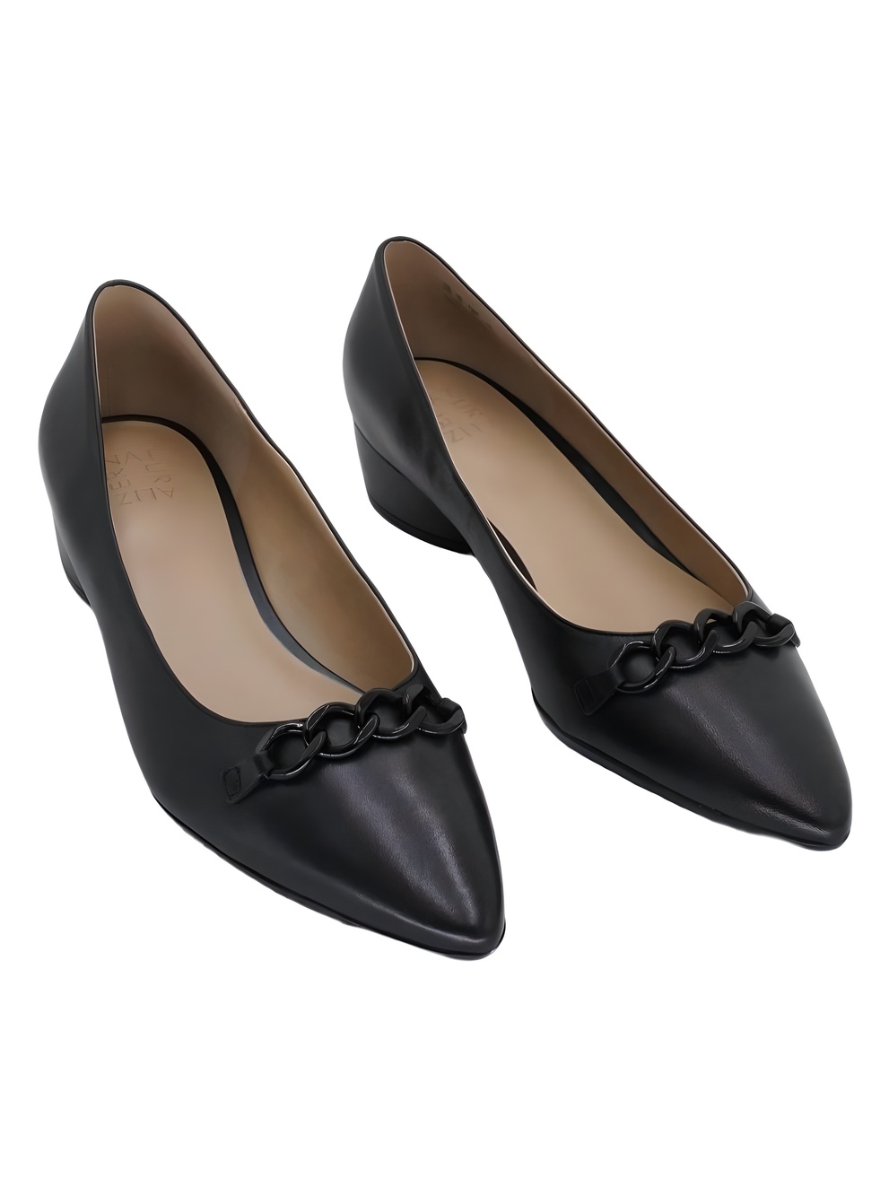 Naturalizer Becca Black Leather Pointed Toe Chain Link Flats Size 12W